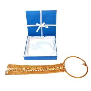 Multi-Chain Gold Dangle Fringe Statement Choker Necklace Formal Evening - Unique